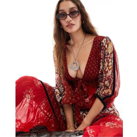 Free People Bohemian Gypsy Witchy Bali Laurel Maxi Dress Large Patchwork 70s - Picture 11 of 16